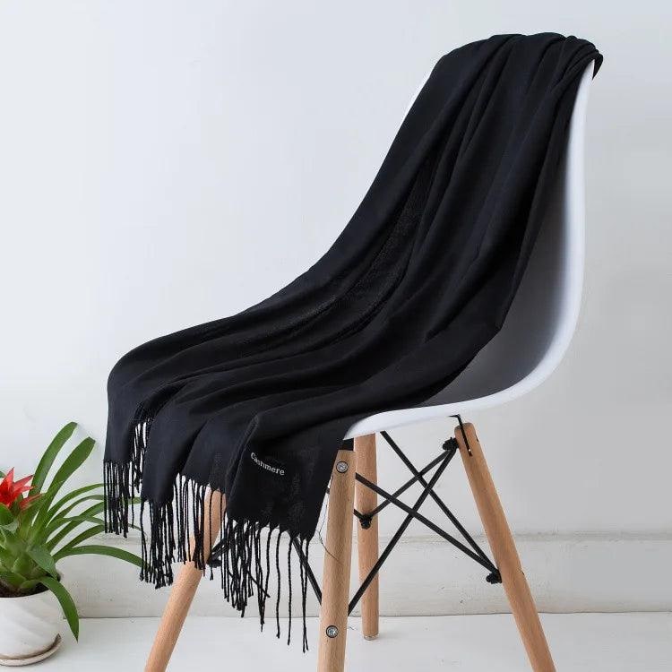 Women's Cashmere Scarf Wrap with Fringe Detail and Knit Texture - Image 9