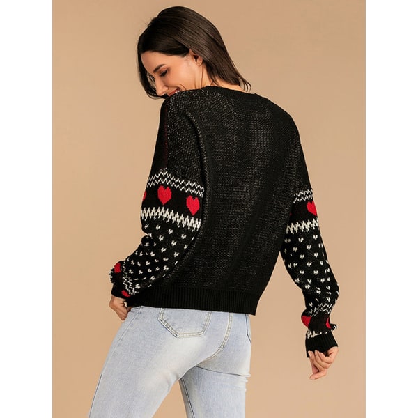 Women's Christmas Sweater Crewneck Knit with Reindeer and Fair Isle Design - Image 4