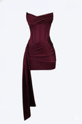 Women's Corset Mini Satin Dress Strapless with Asymmetric Side Train - Image 1