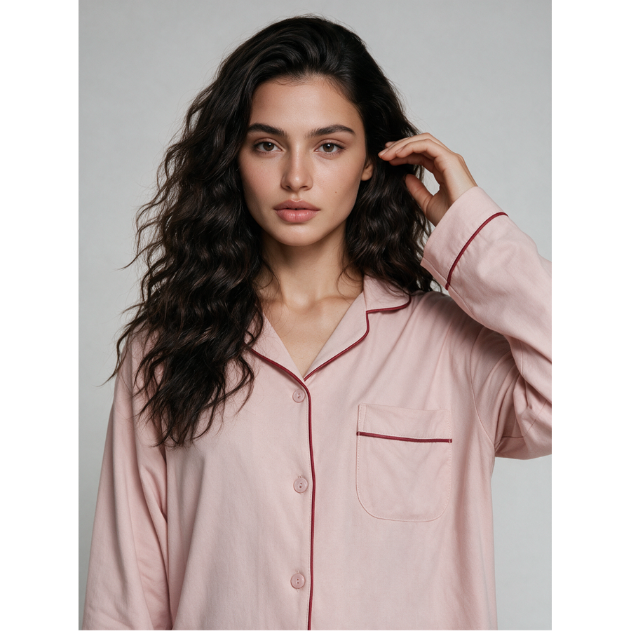 Women's Cotton Pajama Set with Long Sleeves Notched Collar and Button Front - Image 4
