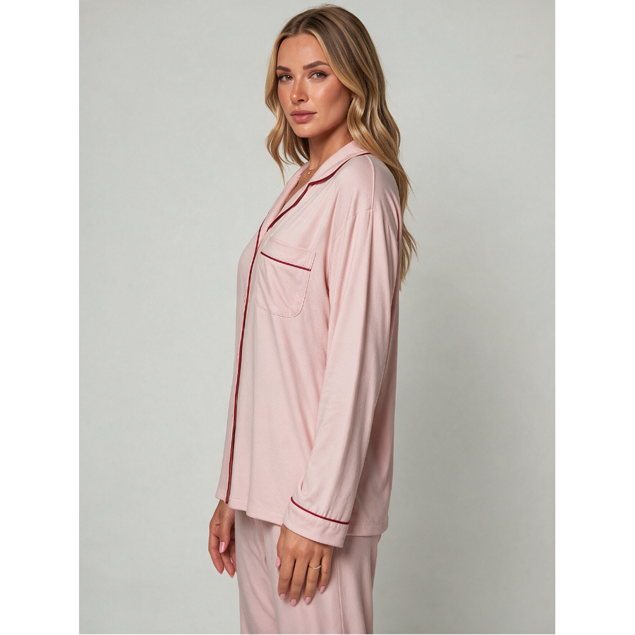 Women's Cotton Pajama Set with Long Sleeves Notched Collar and Button Front - Image 5