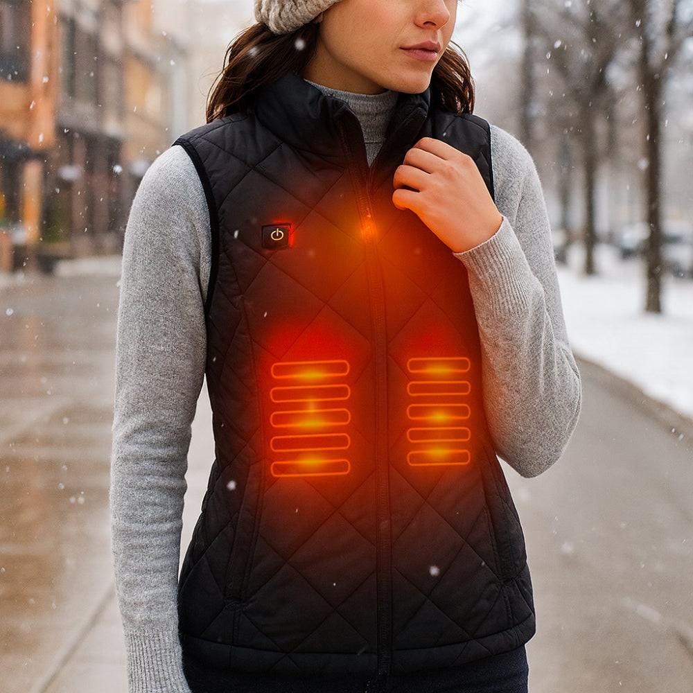 Women's Electric Heated Vest with Quilted Diamond Pattern and Zippered Pockets - Image 1