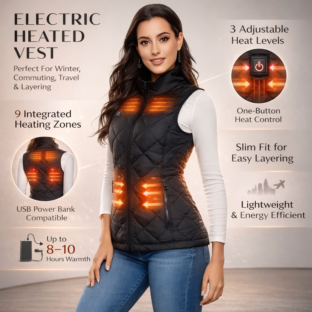 Women's Electric Heated Vest with Quilted Diamond Pattern and Zippered Pockets - Image 10