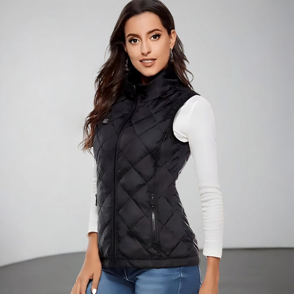 Women's Electric Heated Vest with Quilted Diamond Pattern and Zippered Pockets - Image 2