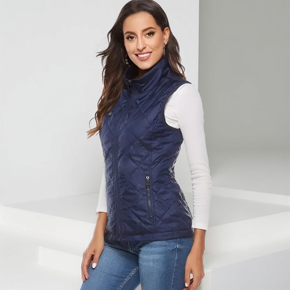 Women's Electric Heated Vest with Quilted Diamond Pattern and Zippered Pockets - Image 3