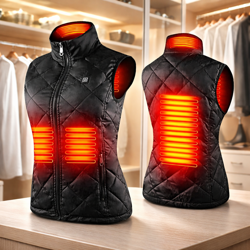 Women's Electric Heated Vest with Quilted Diamond Pattern and Zippered Pockets - Image 4