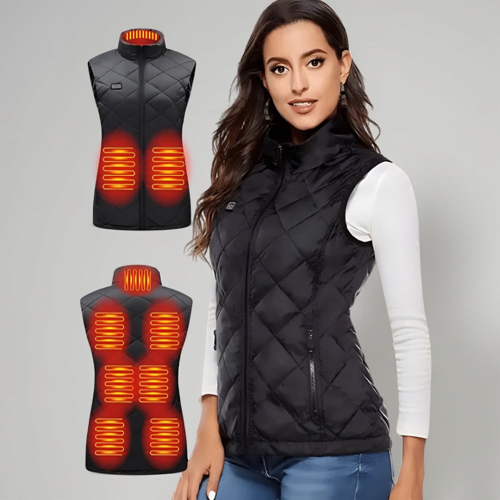 Women's Electric Heated Vest with Quilted Diamond Pattern and Zippered Pockets - Image 7