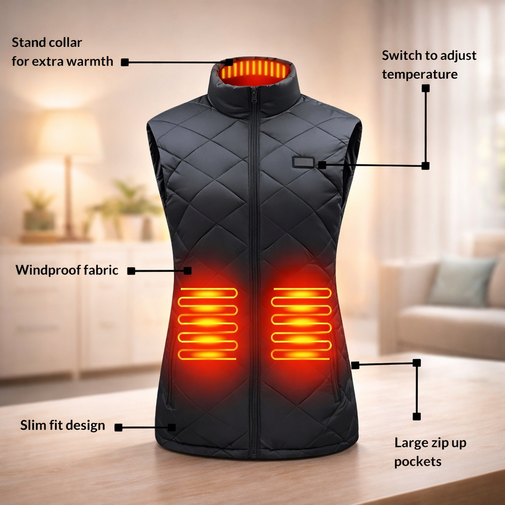 Women's Electric Heated Vest with Quilted Diamond Pattern and Zippered Pockets - Image 9