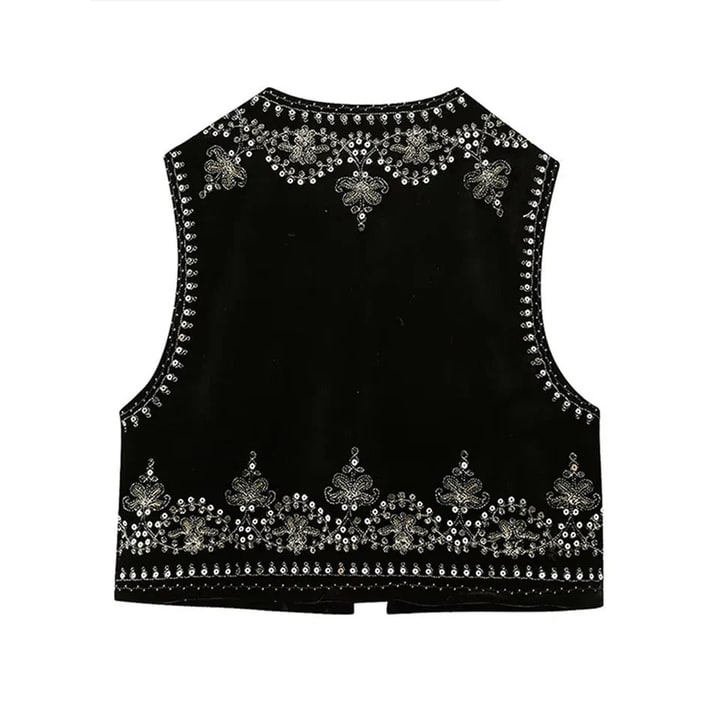 Women's Embroidered Velvet Vest Sleeveless Cropped Bohemian - Image 4