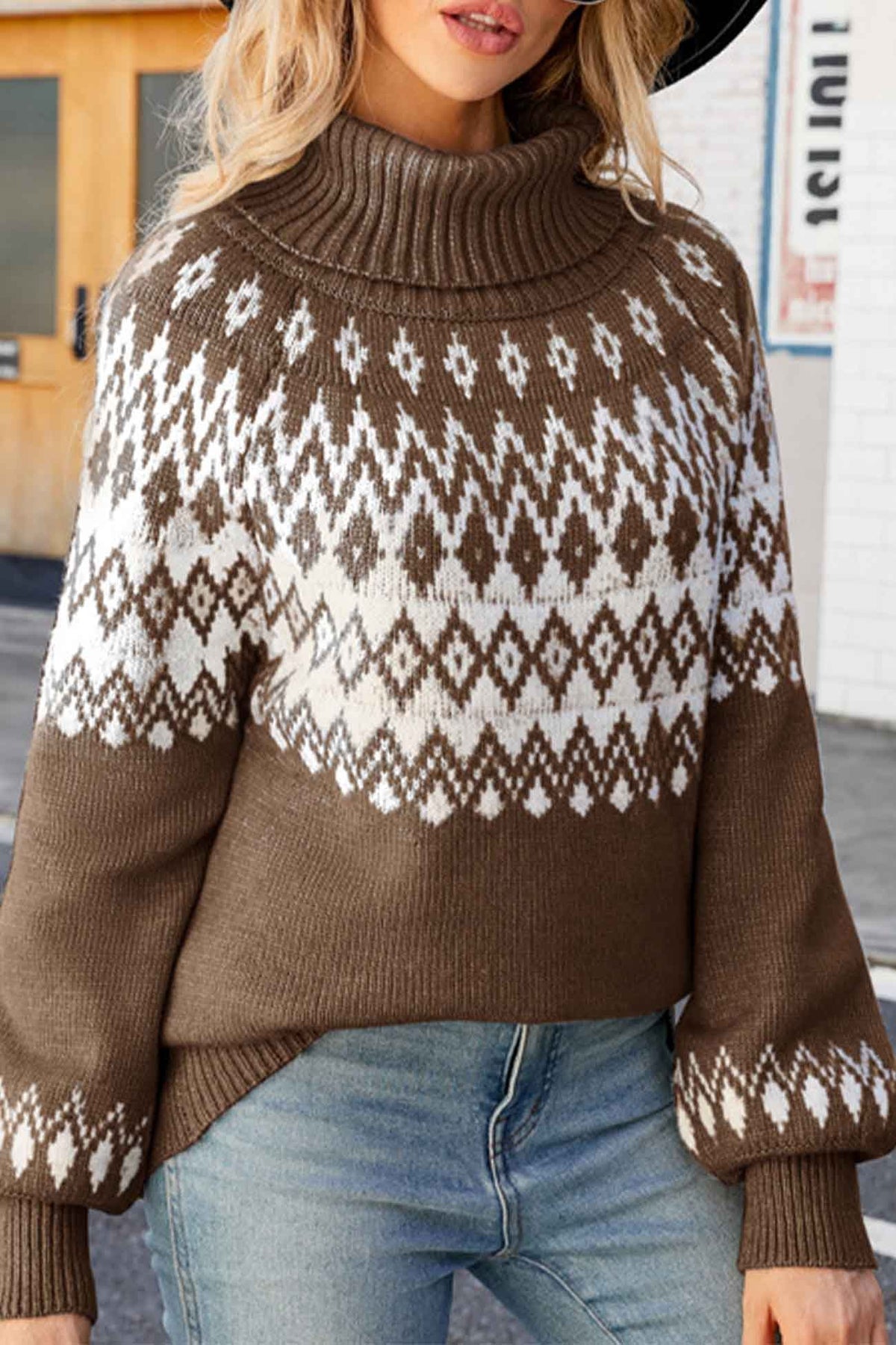 Women's Fair Isle Turtleneck Knit Sweater with Geometric Pattern and Relaxed Fit - Image 5