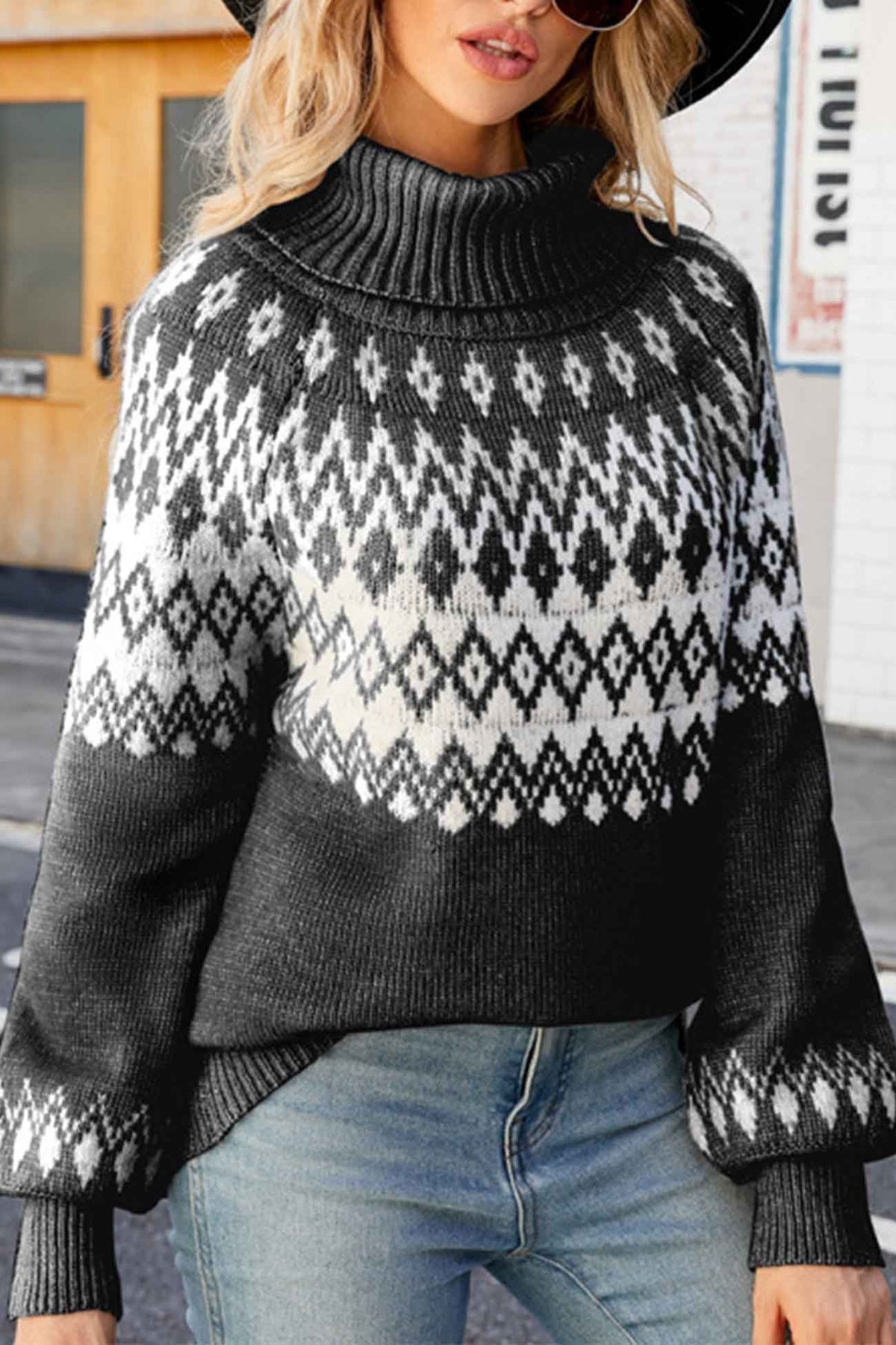 Women's Fair Isle Turtleneck Knit Sweater with Geometric Pattern and Relaxed Fit - Image 7