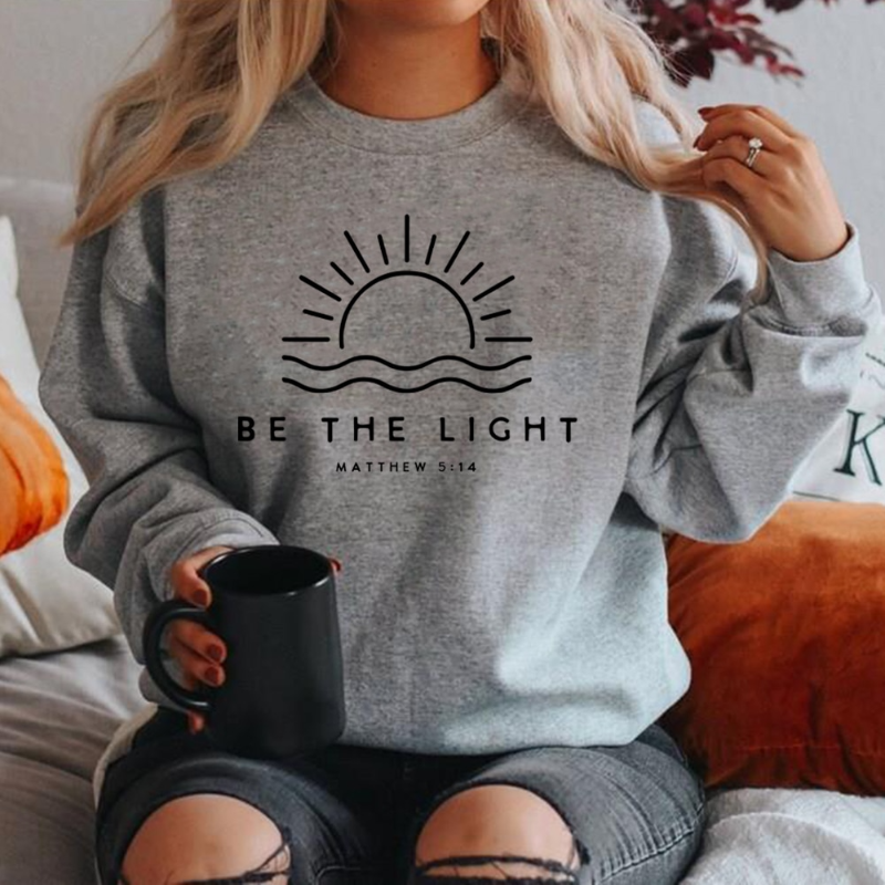 Women's Graphic Crewneck Oversized Sweatshirt with Sun Waves and Biblical Text - Image 2