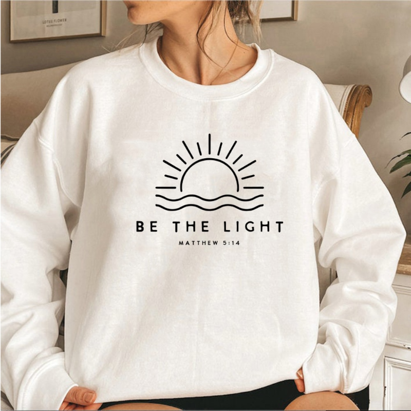 Women's Graphic Crewneck Oversized Sweatshirt with Sun Waves and Biblical Text - Image 3