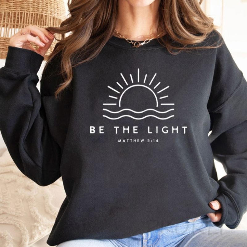 Women's Graphic Crewneck Oversized Sweatshirt with Sun Waves and Biblical Text - Image 4