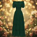 Women's Halloween Boho Maxi Dress with Off-The-Shoulder Tiered Skirt and Smocked Waist Floral - Image 1
