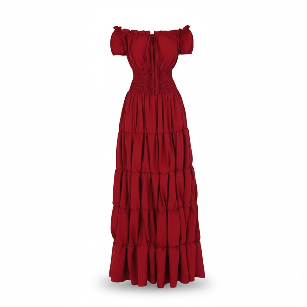 Women's Halloween Boho Maxi Dress with Off-The-Shoulder Tiered Skirt and Smocked Waist Floral - Image 12