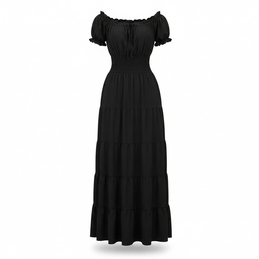 Women's Halloween Boho Maxi Dress with Off-The-Shoulder Tiered Skirt and Smocked Waist Floral - Image 4