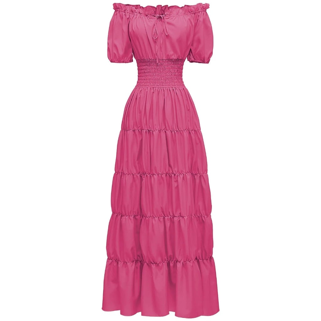Women's Halloween Boho Maxi Dress with Off-The-Shoulder Tiered Skirt and Smocked Waist Floral - Image 7