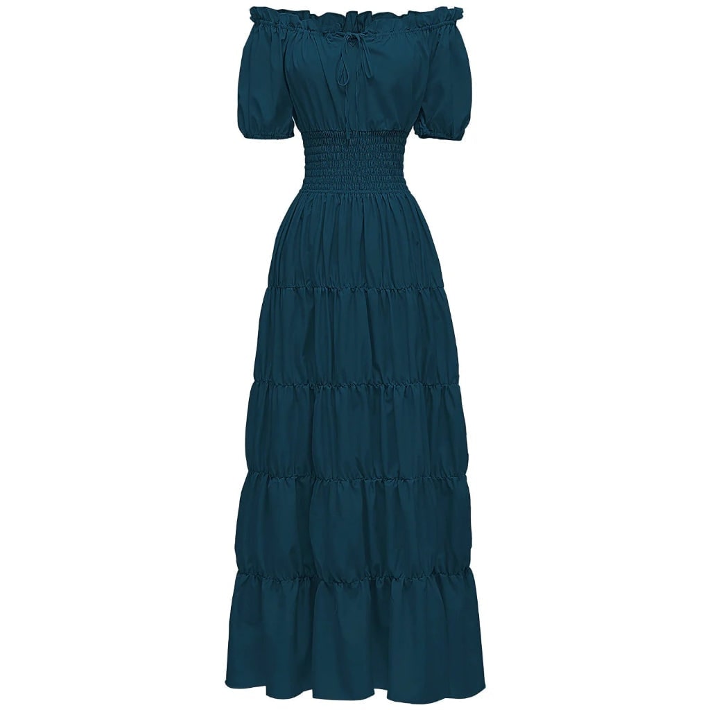 Women's Halloween Boho Maxi Dress with Off-The-Shoulder Tiered Skirt and Smocked Waist Floral - Image 9