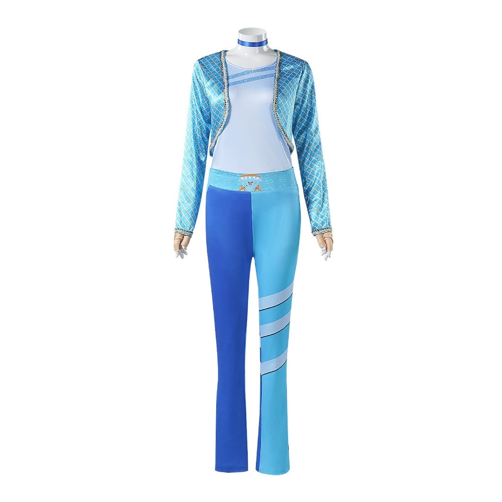 Women's Halloween Cosplay Costume Blue Character Jacket and Pants Set with and Choker - Image 3