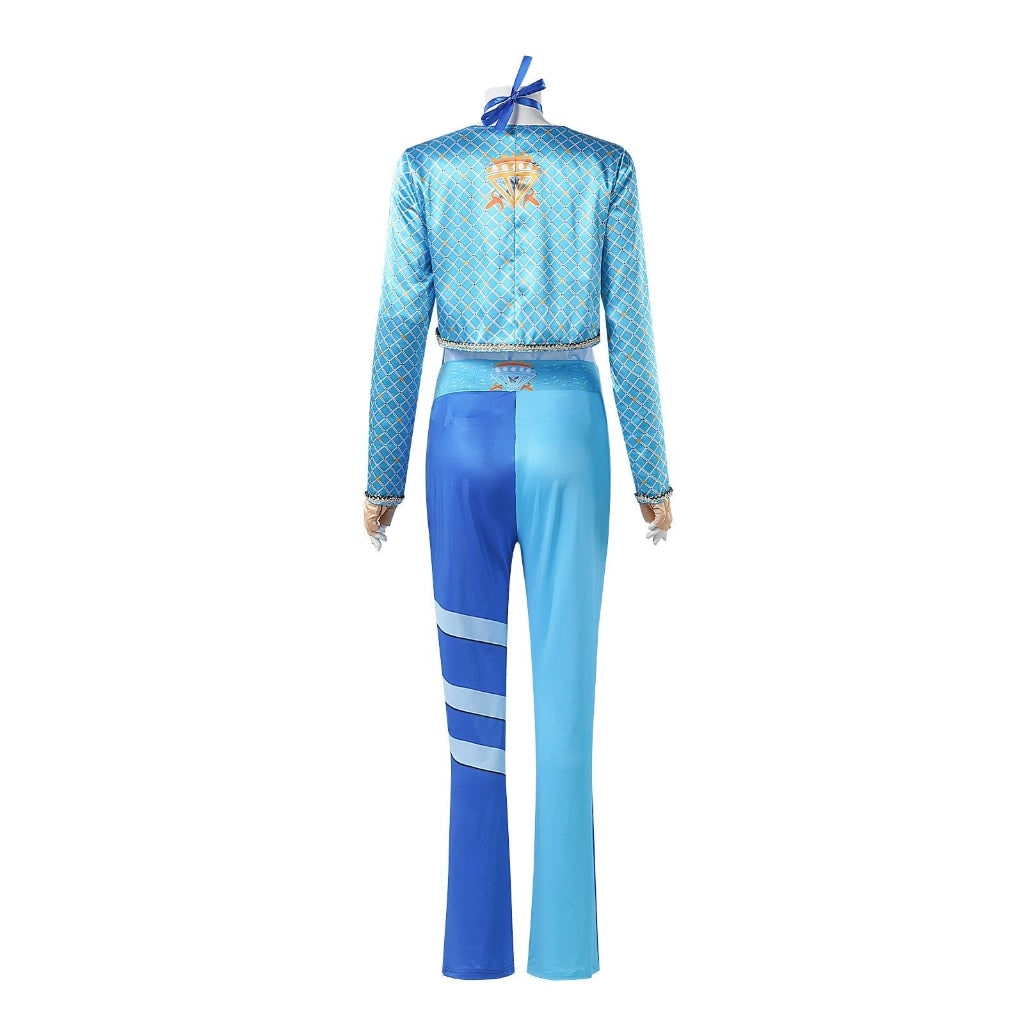 Women's Halloween Cosplay Costume Blue Character Jacket and Pants Set with and Choker - Image 4