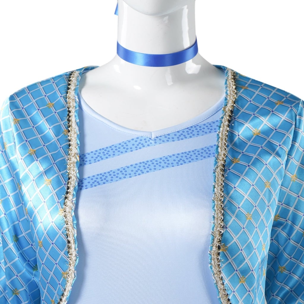 Women's Halloween Cosplay Costume Blue Character Jacket and Pants Set with and Choker - Image 5