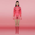 Women's Halloween Cosplay Superhero Costume Bodysuit with Cape and Integrated Gloves - Image 1