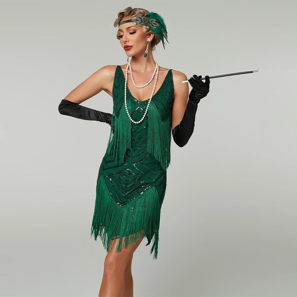 Women's Halloween Flapper Dress Roaring 20s Style Outfit with Sequin and Fringe for Party Costume - Image 1