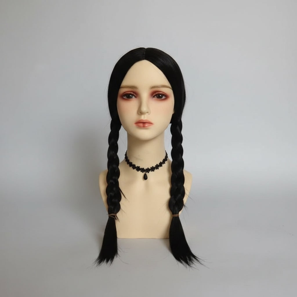 Women's Halloween gothic schoolgirl Costume with White Collar and Braids Family Party Outfit - Image 4