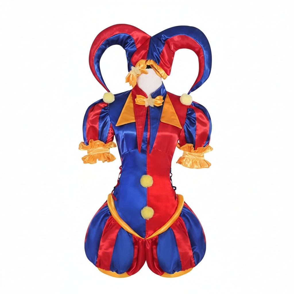 Women's Halloween Jester Costume with Hat Gloves and Pom-Poms for Party and Cosplay - Image 2