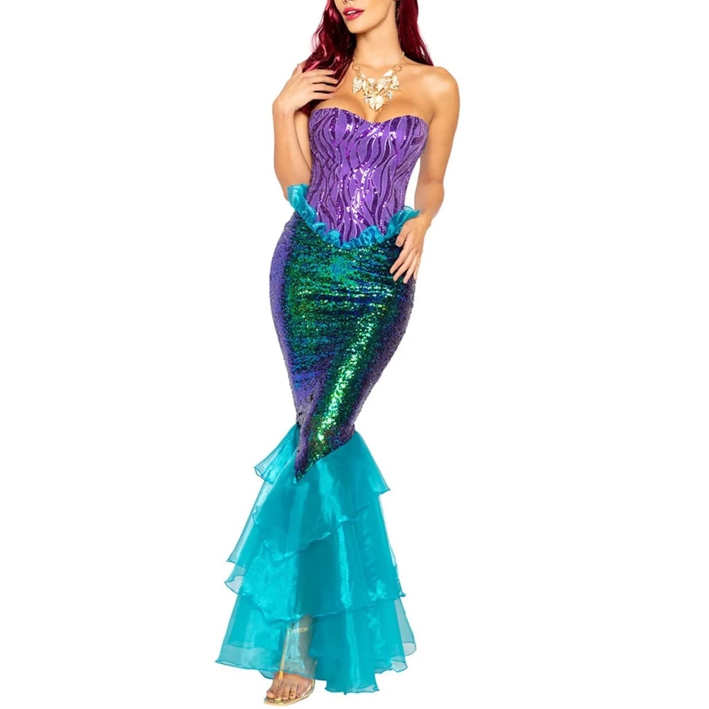 Women's Halloween Mermaid Costume Dress with Sequin Skirt and Strapless Sweetheart Neckline - Image 2