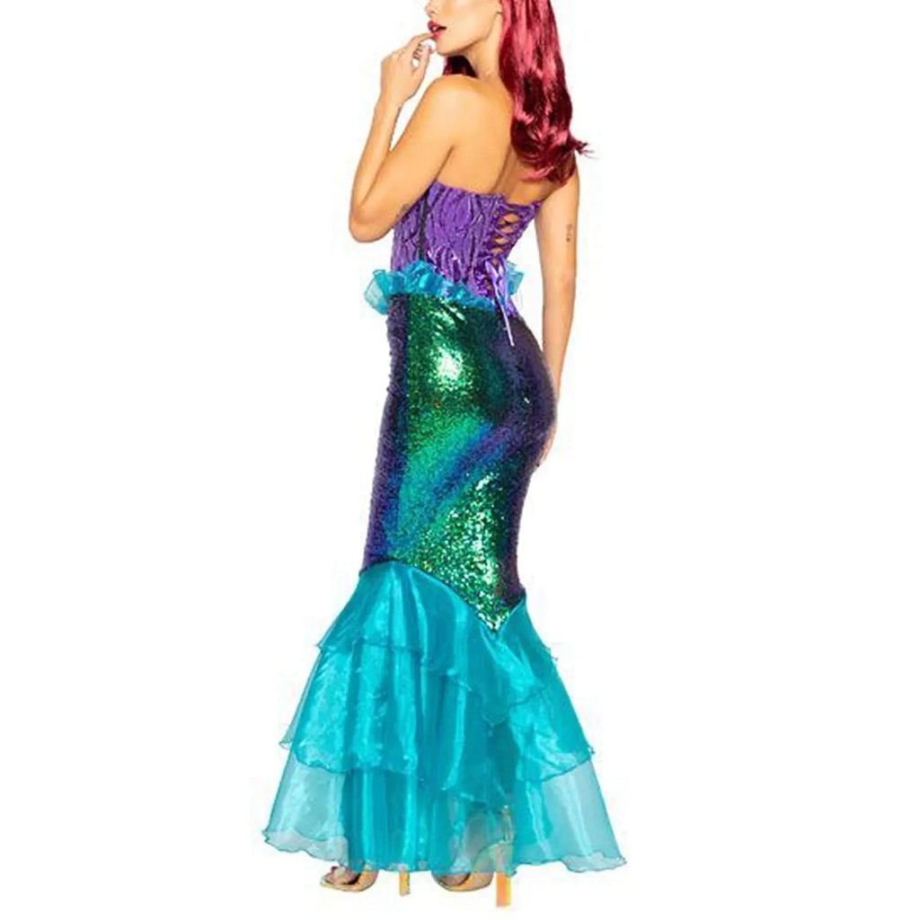 Women's Halloween Mermaid Costume Dress with Sequin Skirt and Strapless Sweetheart Neckline - Image 3
