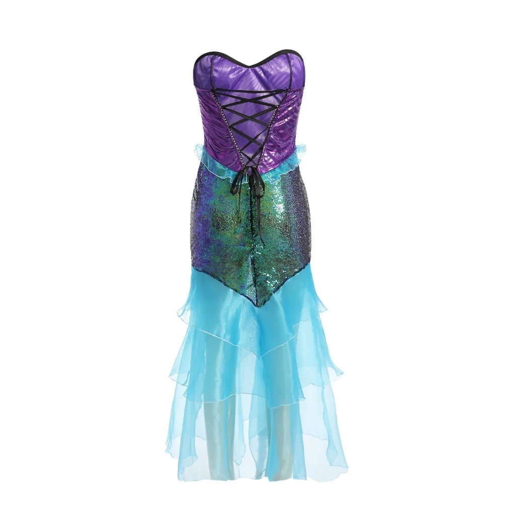 Women's Halloween Mermaid Costume Dress with Sequin Skirt and Strapless Sweetheart Neckline - Image 4