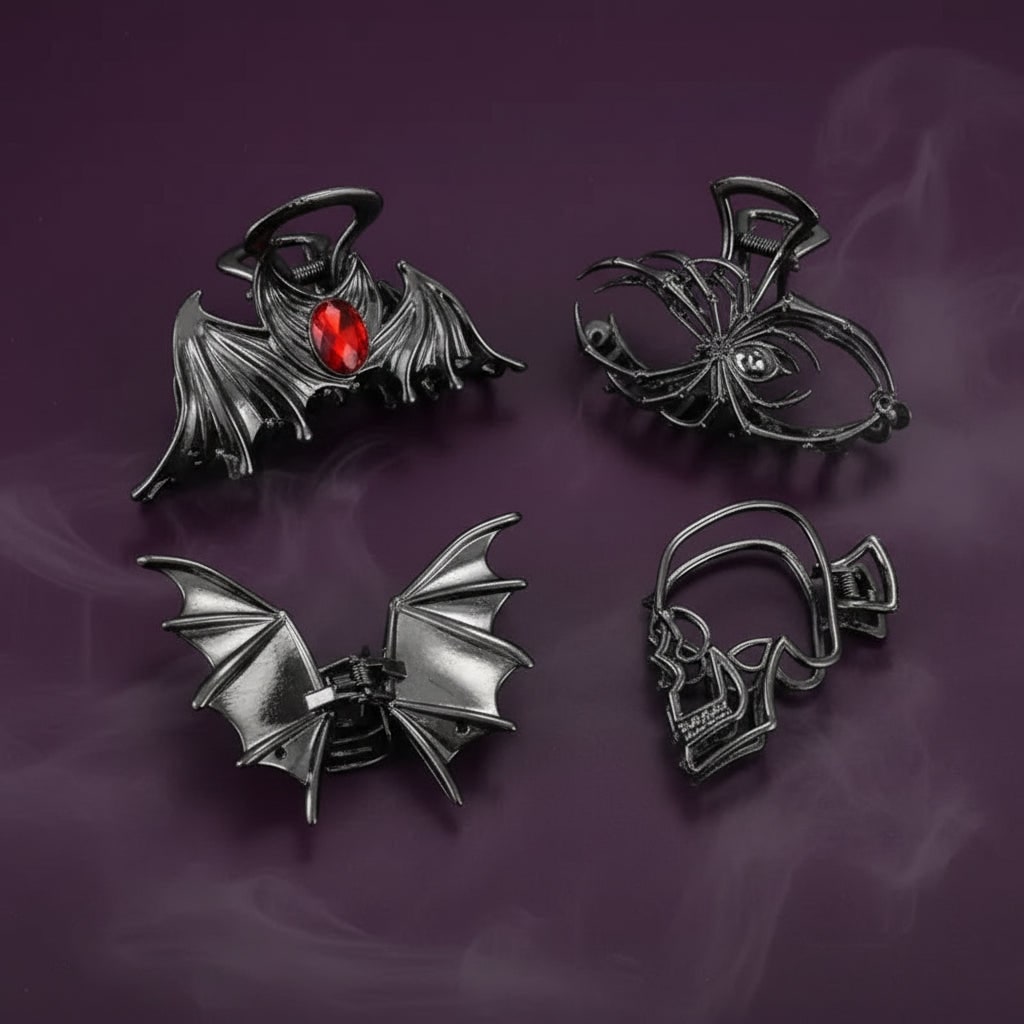Women's Halloween Metal Claw Hair Clips with Silver Finish Spider Skeleton Bat Design for Party Styling - Image 11