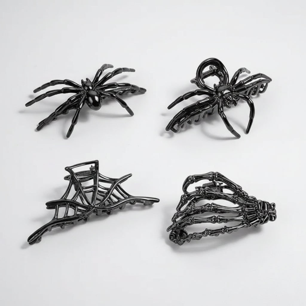 Women's Halloween Metal Claw Hair Clips with Silver Finish Spider Skeleton Bat Design for Party Styling - Image 4