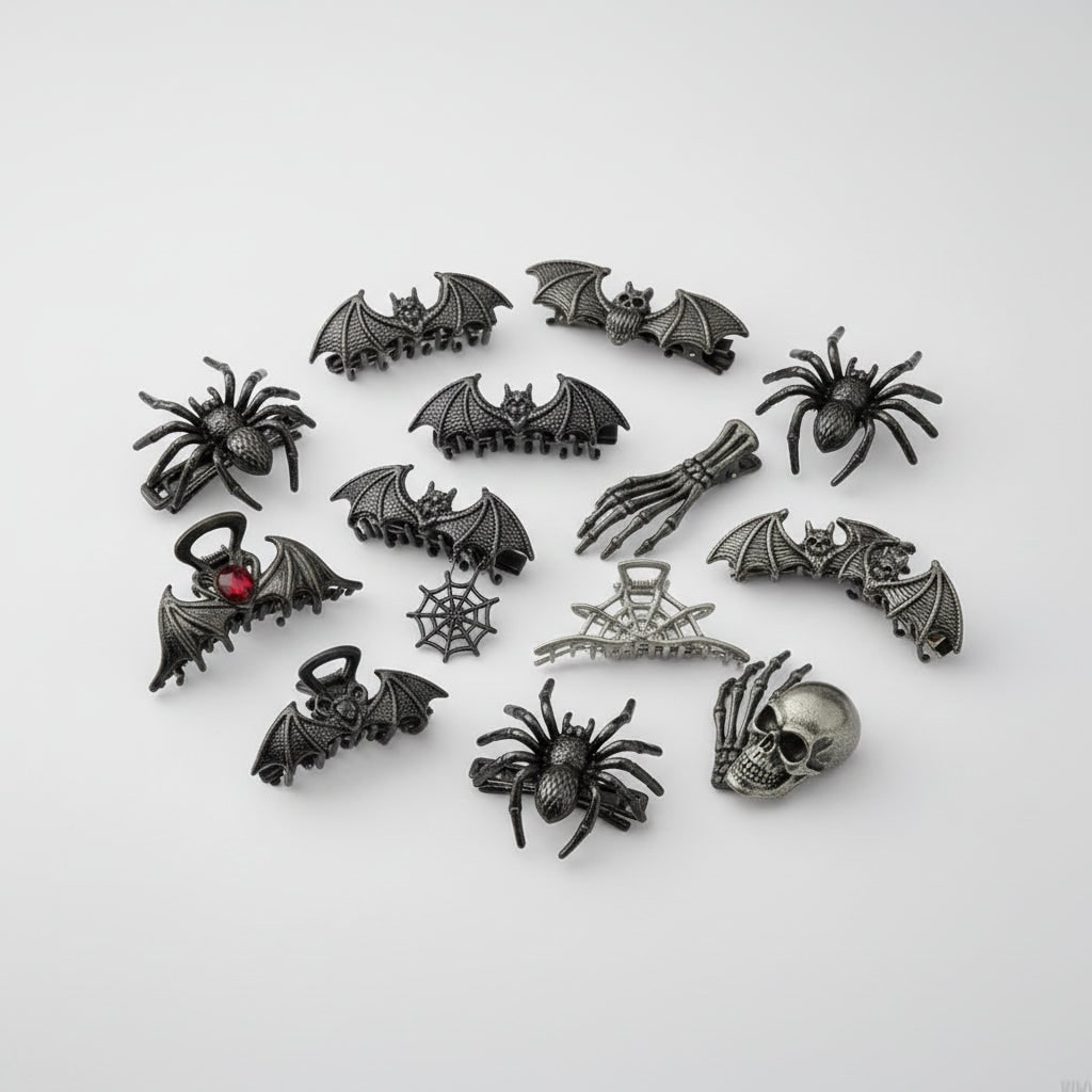 Women's Halloween Metal Claw Hair Clips with Silver Finish Spider Skeleton Bat Design for Party Styling - Image 5