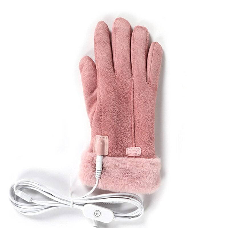 Women's Heated Winter Gloves with Faux Suede Fur Cuffs and USB Rechargeable Warmth - Image 1