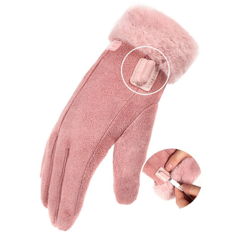 Women's Heated Winter Gloves with Faux Suede Fur Cuffs and USB Rechargeable Warmth - Image 3