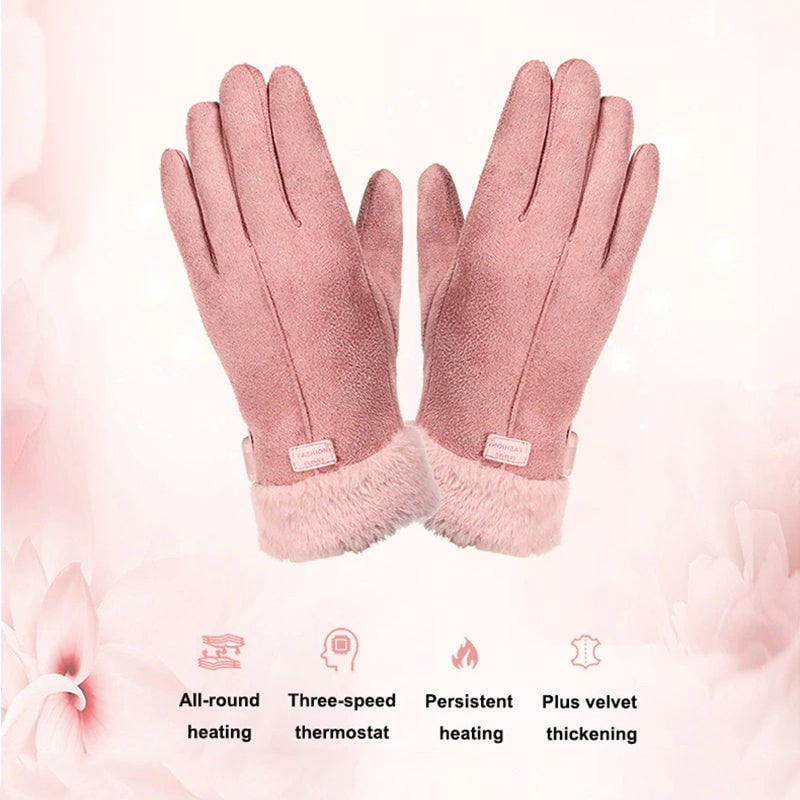 Women's Heated Winter Gloves with Faux Suede Fur Cuffs and USB Rechargeable Warmth - Image 8