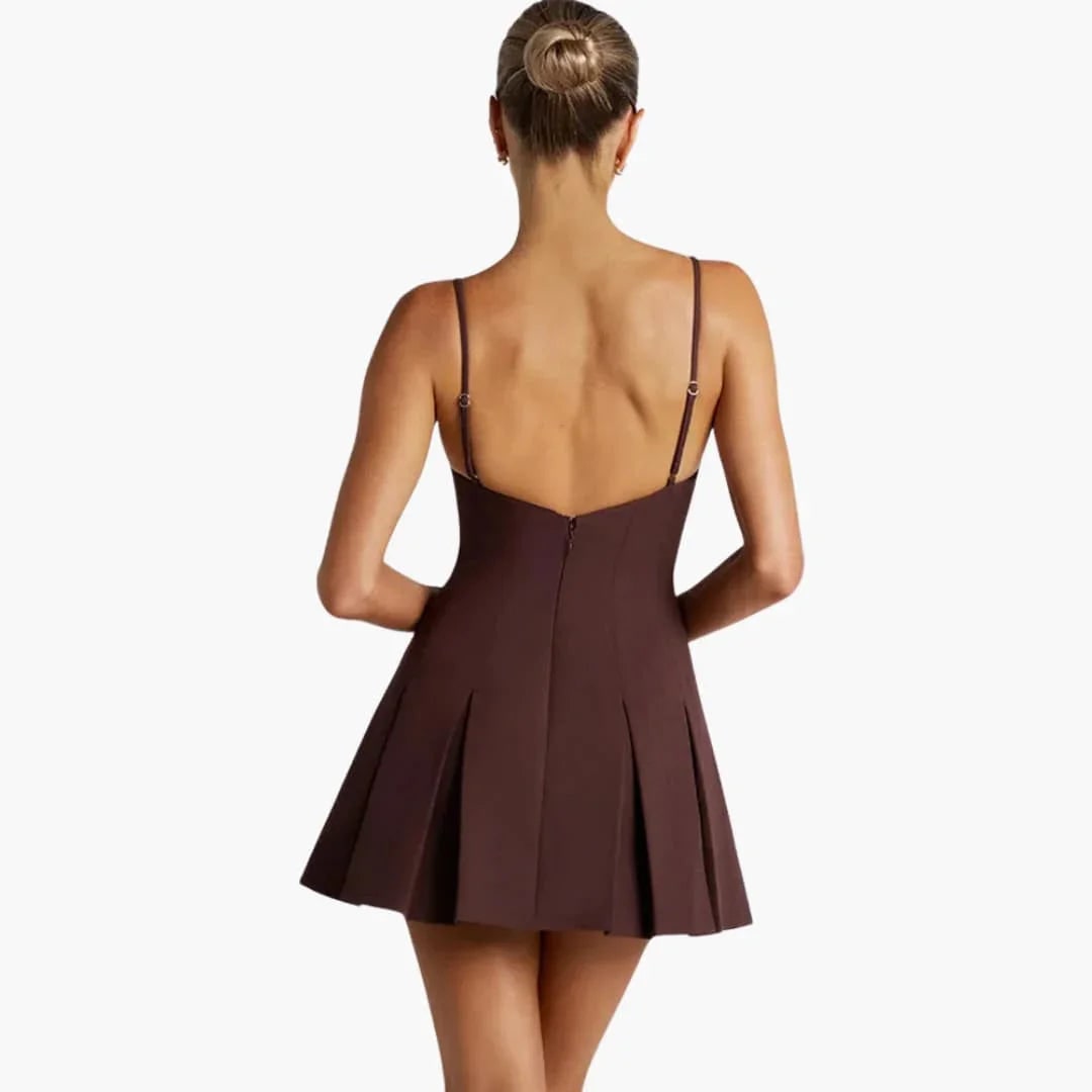 Women's Homecoming Backless Mini Dress with Open Back Spaghetti Straps and Box Pleats - Image 5