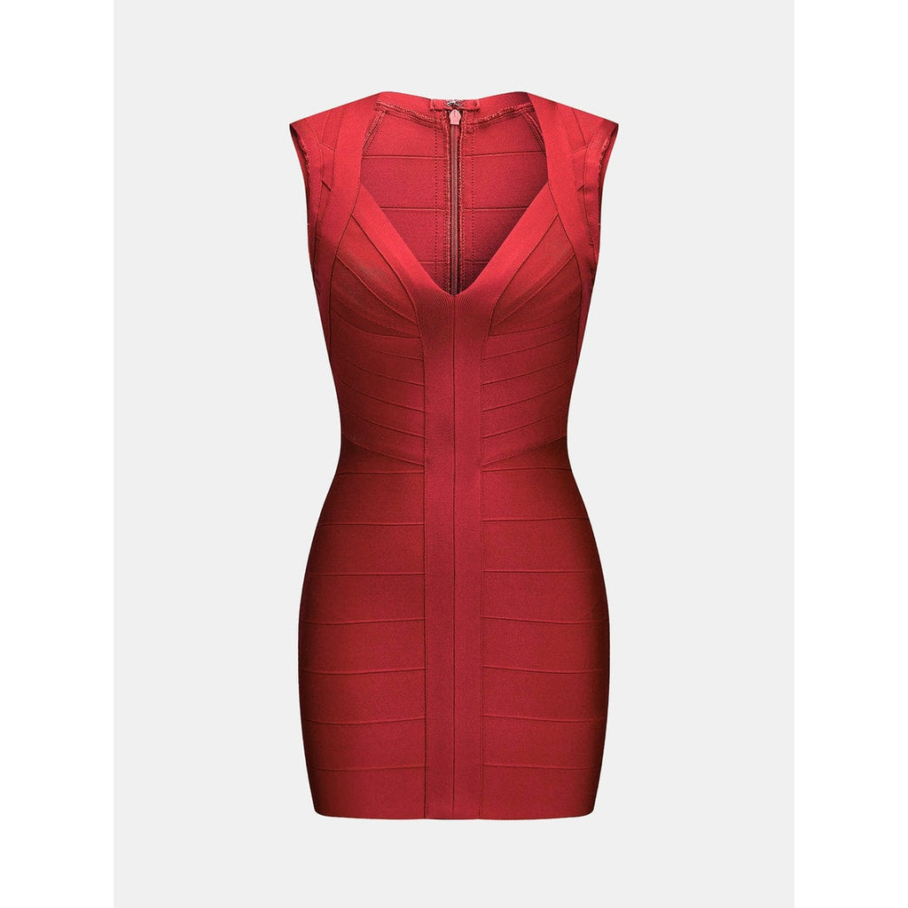 Women's Homecoming Bandage Bodycon Mini Dress with Deep V-Neck and Structured Paneling - Image 2