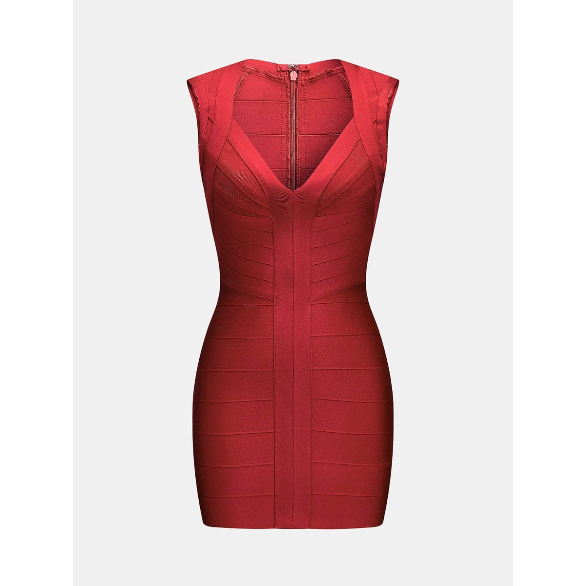 Women's Homecoming Bandage Bodycon Mini Dress with Deep V-Neck and Structured Paneling - Image 2