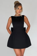 Women's Homecoming Bow Mini Dress with Boat Neck Wedding Guest Sleeveless Structured Back - Image 4