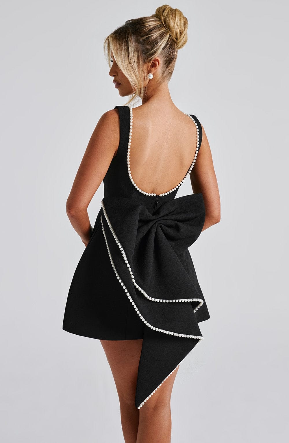 Women's Homecoming Bow Mini Dress with Boat Neck Wedding Guest Sleeveless Structured Back - Image 5