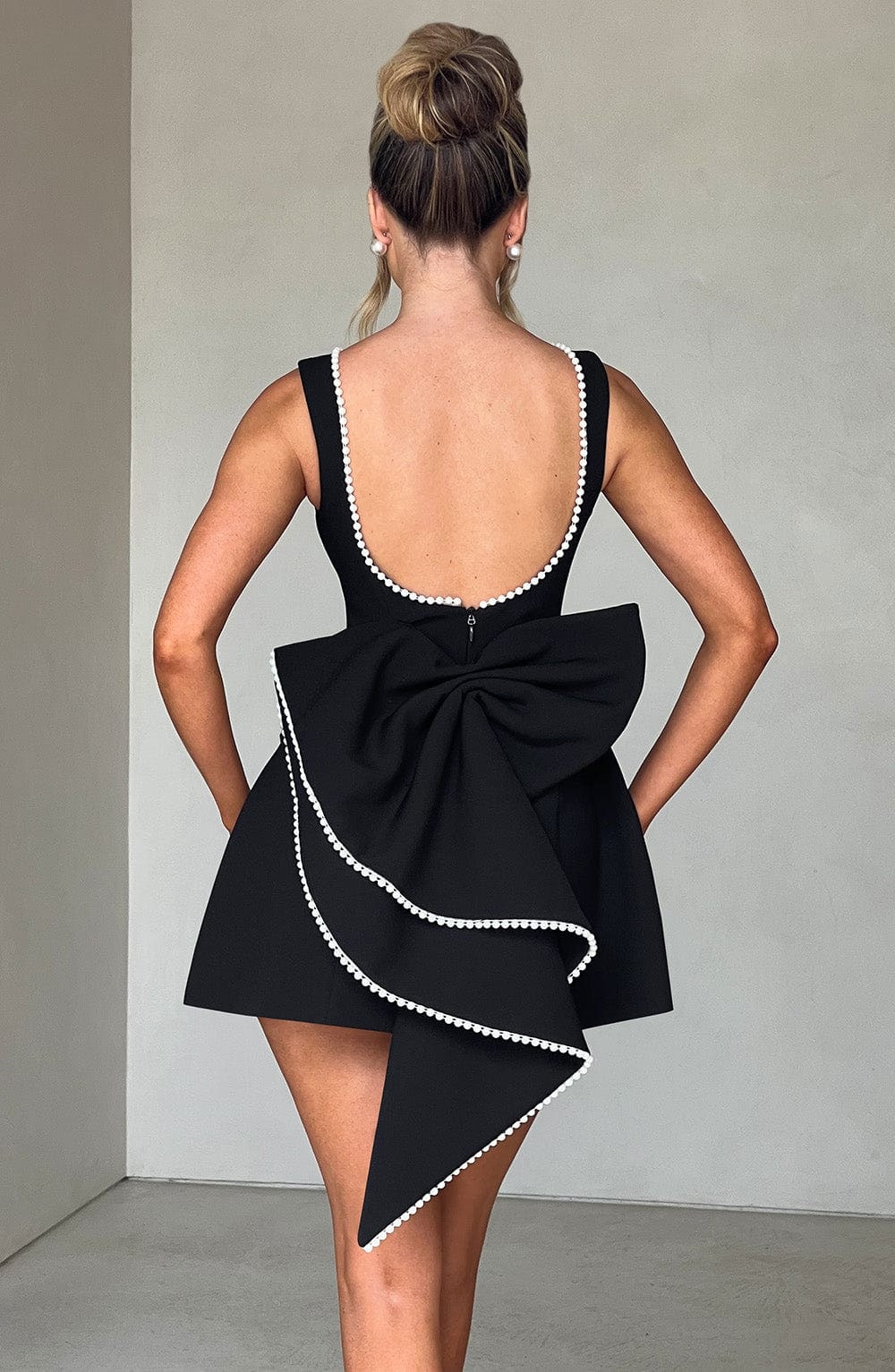 Women's Homecoming Bow Mini Dress with Boat Neck Wedding Guest Sleeveless Structured Back - Image 6