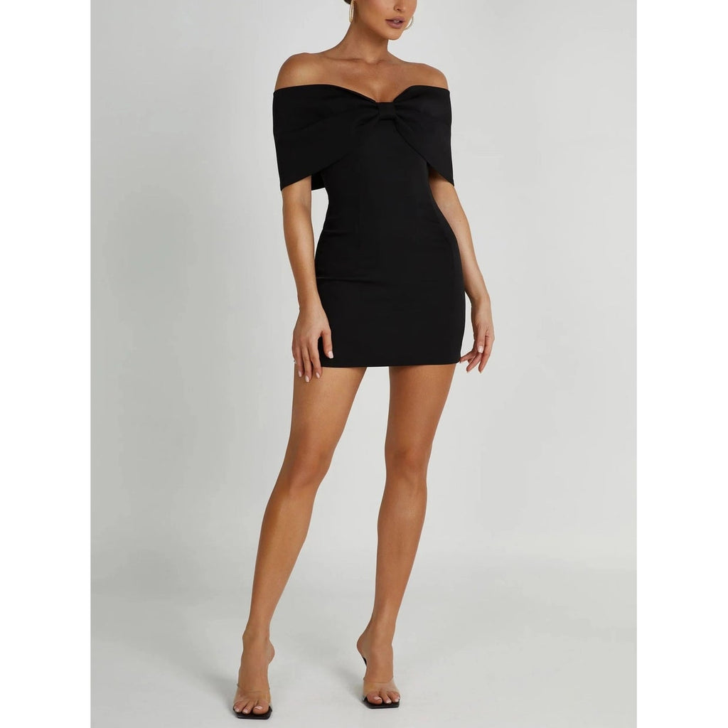 Women's Homecoming Dress Bodycon Mini with Off Shoulder Neckline and Oversized Bow - Image 4