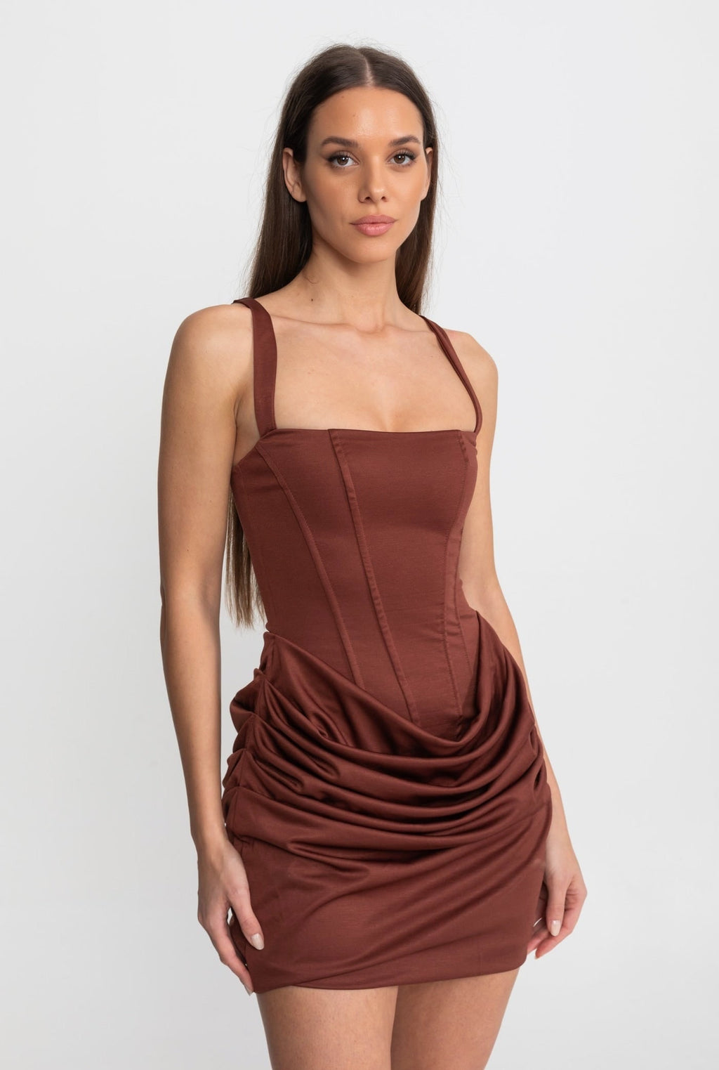 Women's Homecoming Dress Corset Mini with Square Neck Ruched Skirt and Lace-Up Back - Image 1