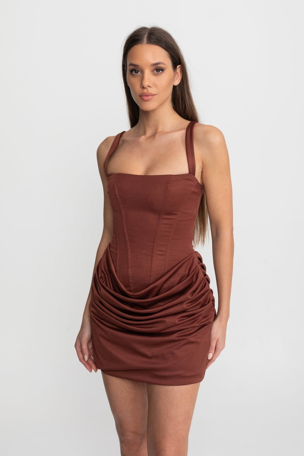 Women's Homecoming Dress Corset Mini with Square Neck Ruched Skirt and Lace-Up Back - Image 4