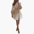 Women's Homecoming Dress Floral Mini with Long Sleeves and Button Front - Image 1