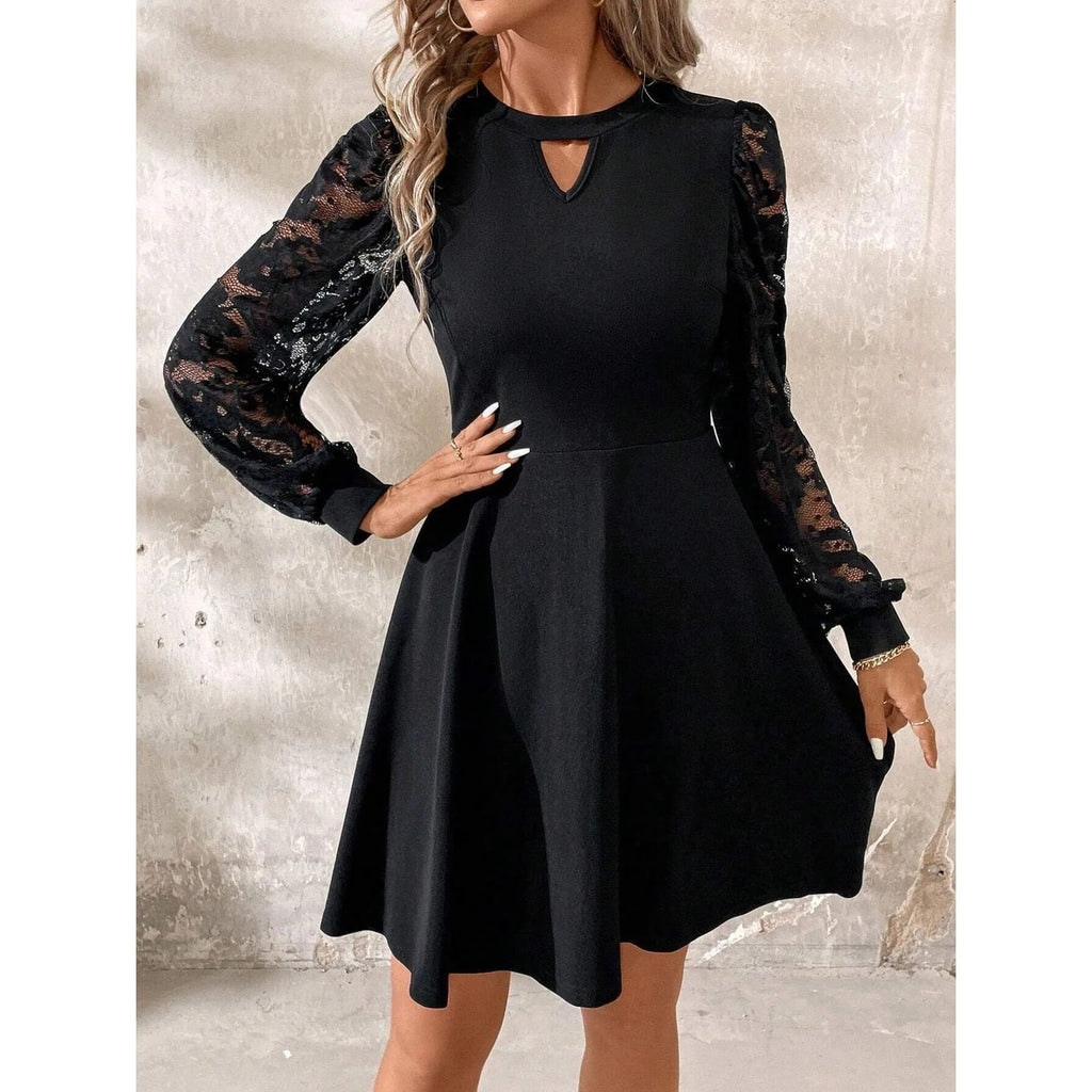Women's Homecoming Dress Mini Little with Lace Sleeves and Keyhole Neckline - Image 6